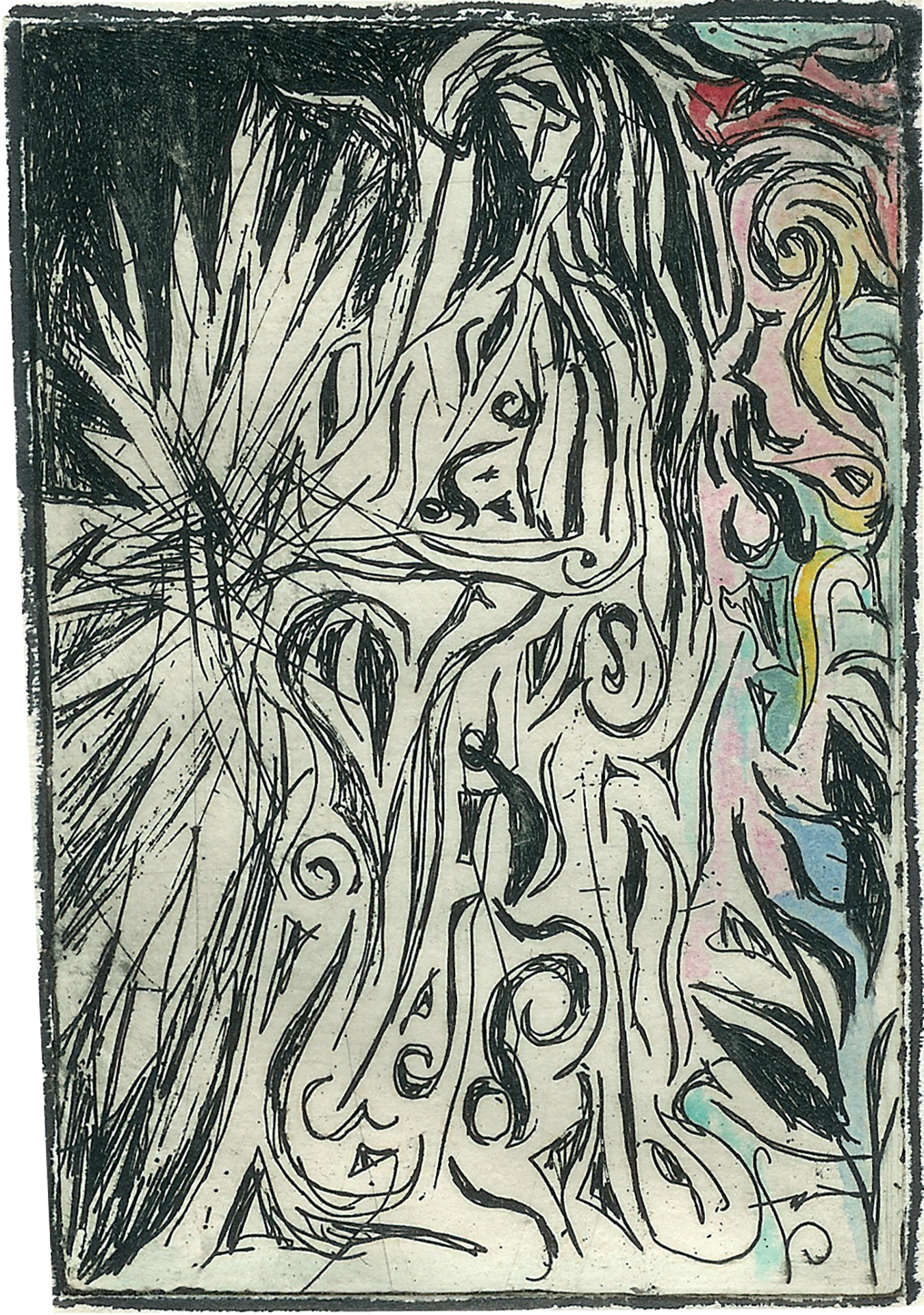 printmaking, black and white prints, watercolor