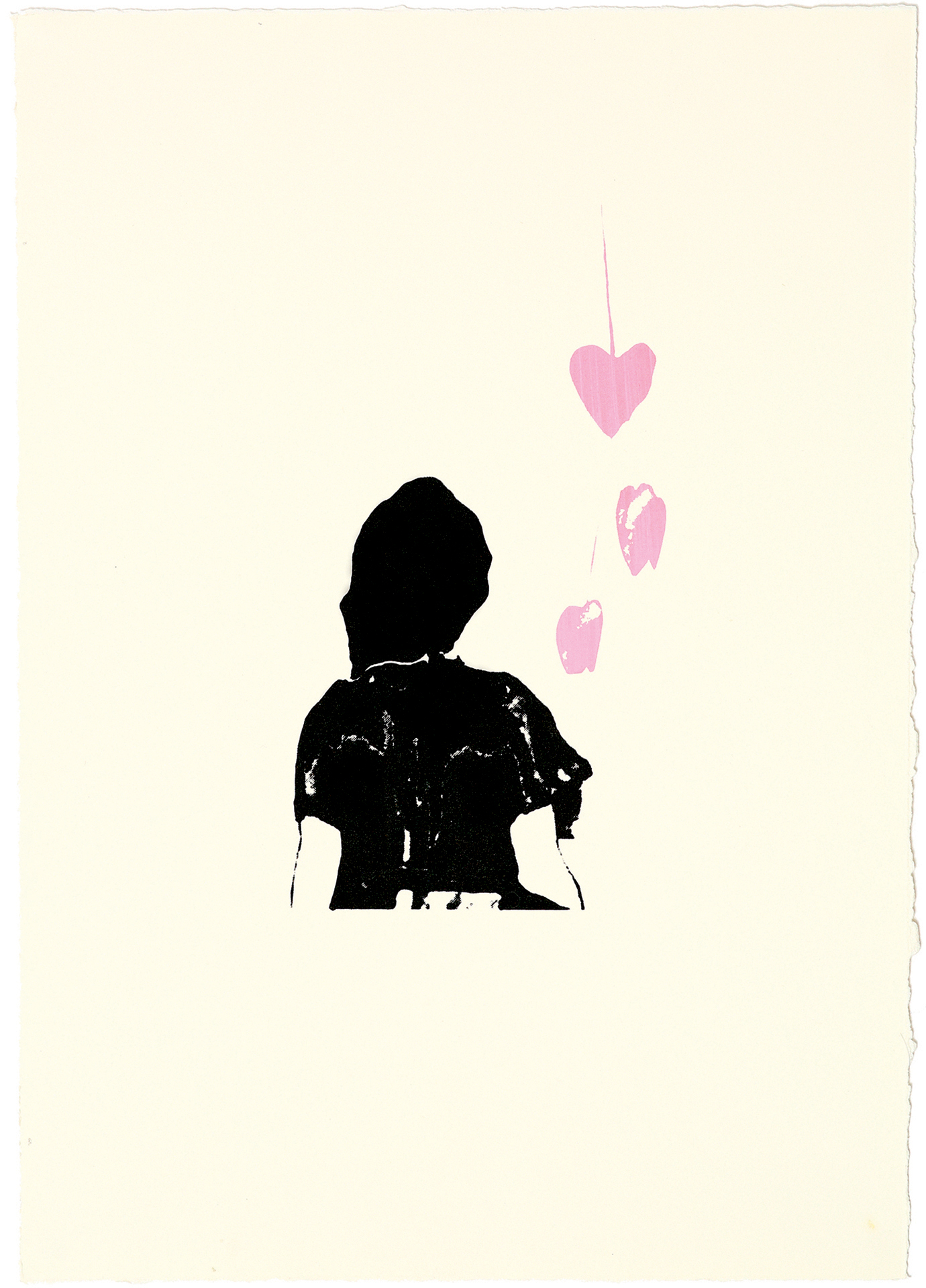 silkscreens, nature, one of a kind prints, printmaking, sisi palmer, art, black, woman, girl, pink, heart