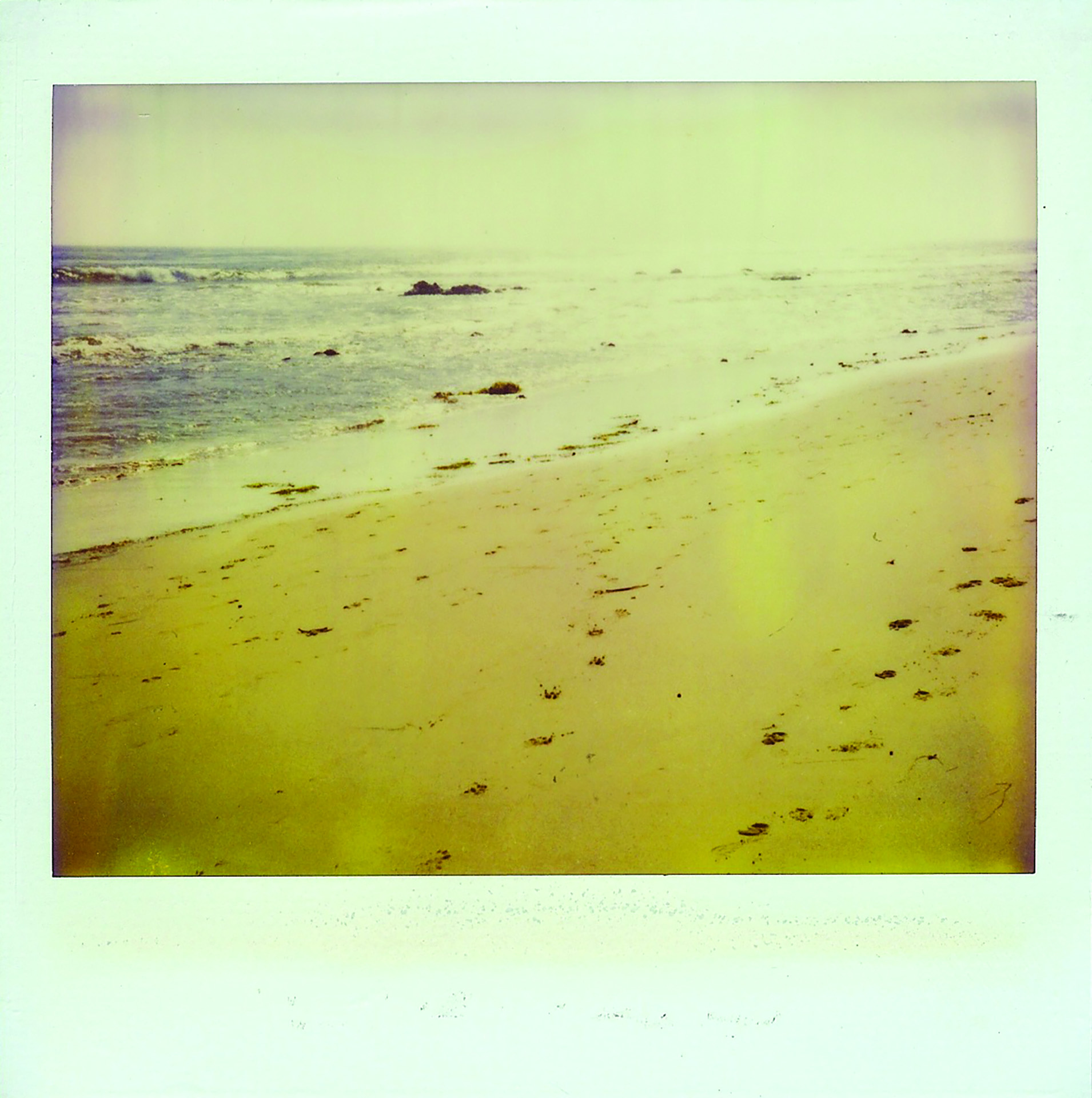 Polaroid, photography, instant photography, sisi palmer, art, beach, sun, overexposed landscape, ocean, fading polaroid, surf, waves