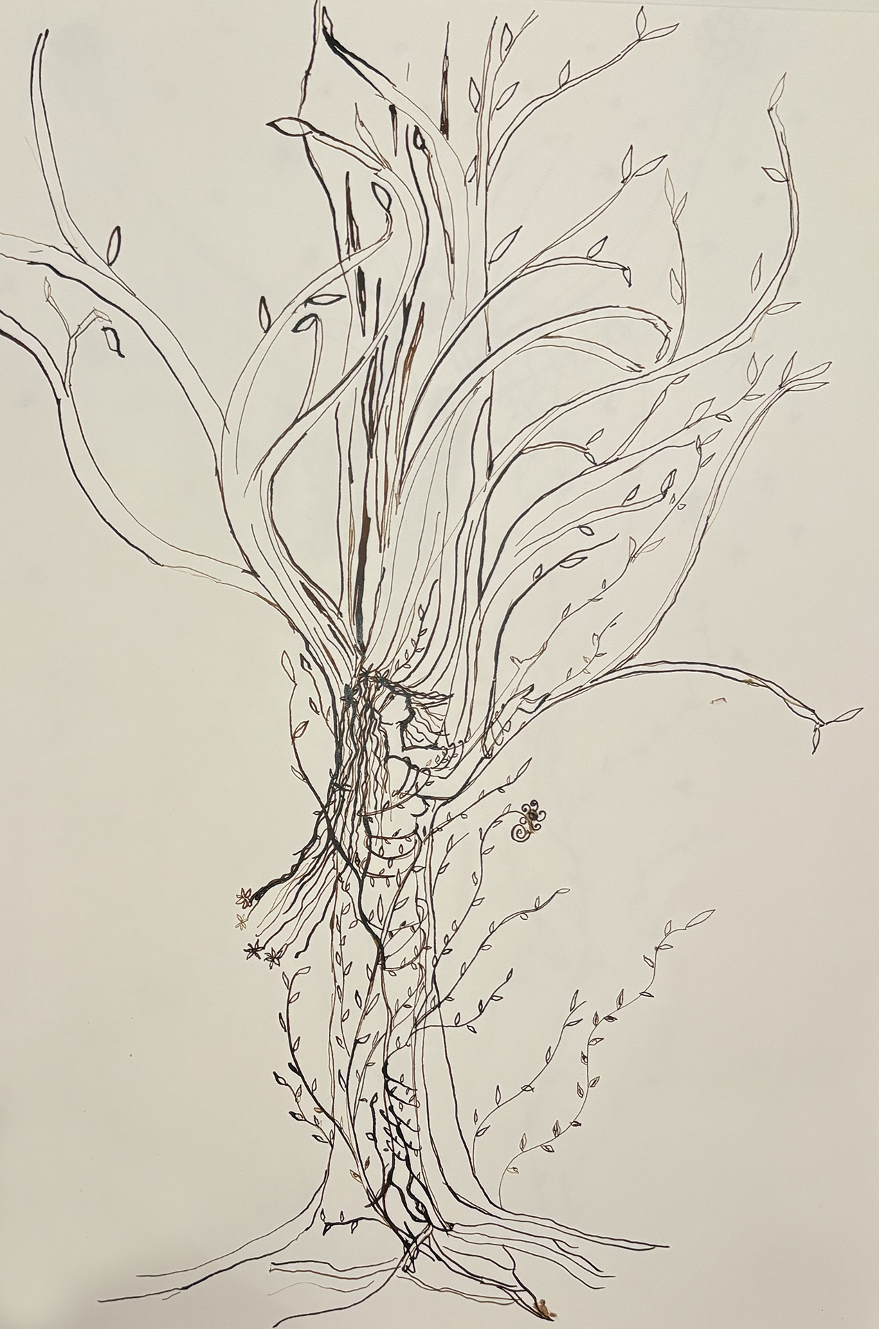 paper, drawing, ink, sketches, sisi palmer, art, sketchbook, woman, tree